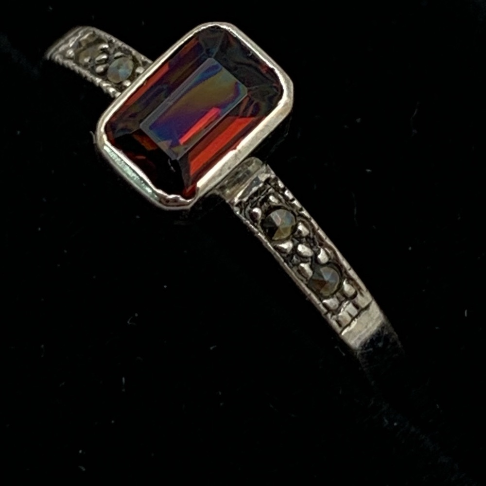 New! Sterling, Garnet & Marcasite Ring. Size 6